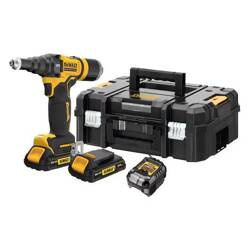 Dewalt Akumulatorowa nitownica 18V XR 10kN 25 mm, 2 akumulatory 2,0 Ah, ładowarka, walizka TSTAK