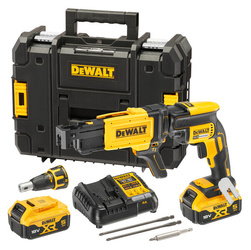 Dewalt Akumulatorowa wkrętarka do płyt G-K  DCF620P2K-QW  silnik bezszczotkowy 2 x 5.0 Ah , ładowarka, walizka w zestawie z magazynkiem pod wkręty na taśmie