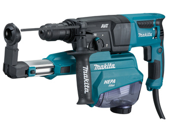 Makita Młoto-wiertarka SDS-Plus 800W 2,2J, z opcją kucia, AVT ;  z wbudowanym układem odsysania pyłu z filtrem HEPA, szybkomocujący uchwyt wiertarski