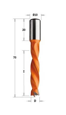 CMT Wiertło HW nieprzelotowe D=5 I=43 L=70 S=10x20 LH