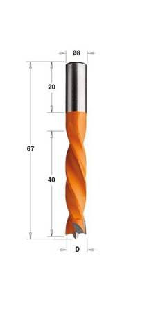 CMT Wiertło HW nieprzelotowe D=8 I=40  L=67 S=8x20 LH