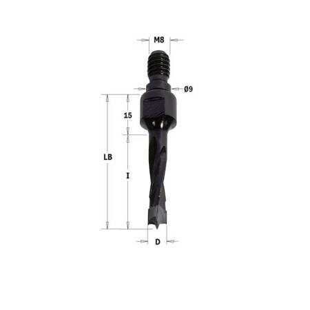 CMT Wiertło nieprzelotowe gwint-trzpień  HW D=8 I=40 LB=55 S=M8/9 RH