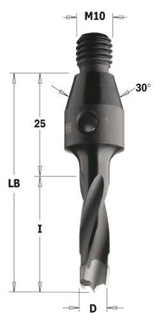 CMT Wiertło nieprzelotowe gwint-trzpień HW D12 I=50 LB=75 S=M10 RH