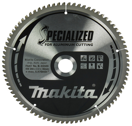 Makita Tarcza tnąca Specjalized Aluminium 260x30 80z