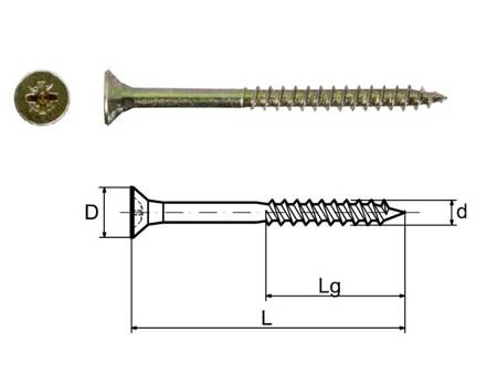 Wkręt do drewna hartowany stożkowy 4x70/42 żółty ocynk